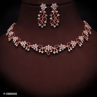 Trendy Rosegold Plated Choker Set With Matching Pair Of Earrings For Women And Girls.-thumb0