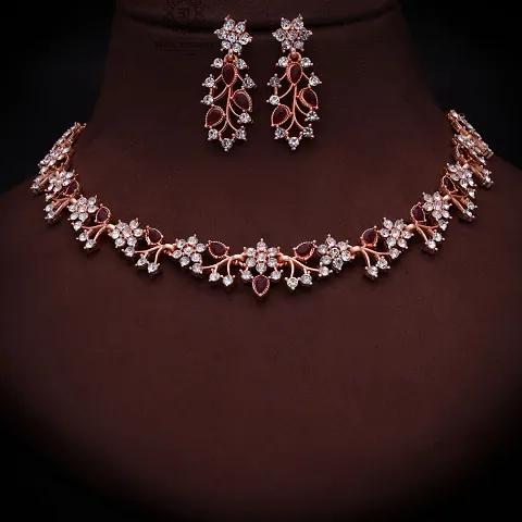 Trendy Plated Choker Set With Matching Pair Of Earrings For Women And Girls.