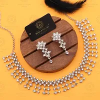 Pack of 1 Rose Gold Plated  American Diamond and Heavy Polished Diamond Choker Necklace set with 1 Pair of Earrings Jewellery Set-thumb2