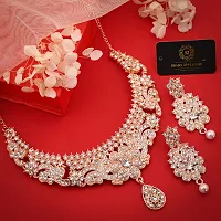 Stylish White Alloy American Diamond Necklace Set For Women, Pack Of 1-thumb2