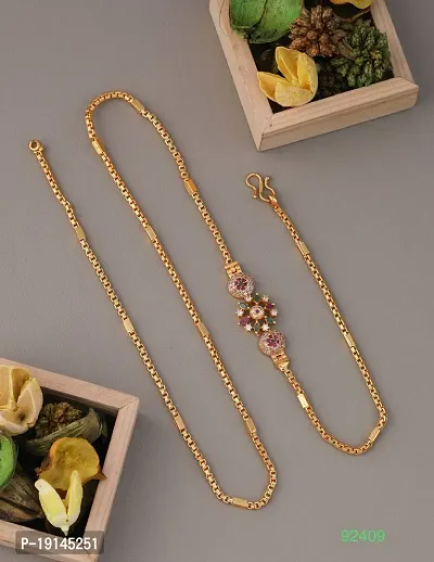 American Diamond Copper Gold Plated 24 Inch Mugappu Mop chain For Women-thumb0