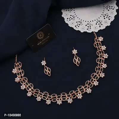 New Rose Gold  Necklace With 1 pair Of Earrings For Women And Girl-thumb2