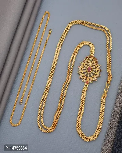 American Diamond Copper Gold Plated 24 Inch Mugappu chain For Women