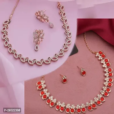 Exclusive Alloy Rose Gold Necklace Set For Women Combo Pack Of 2-thumb0