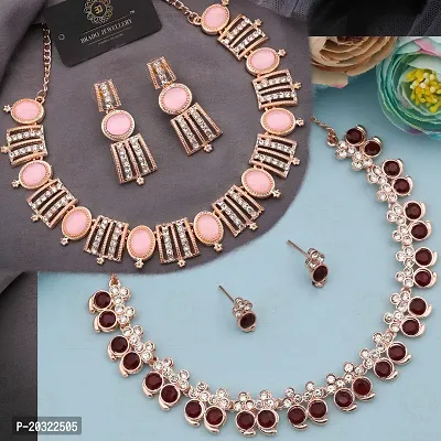 Exclusive Alloy Rose Gold Necklace Set For Women Combo Pack Of 2-thumb0