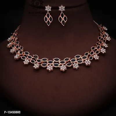 New Rose Gold  Necklace With 1 pair Of Earrings For Women And Girl-thumb0