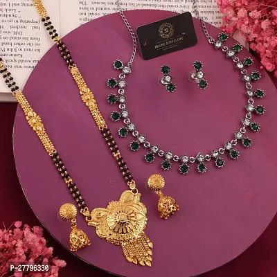 Beautiful Golden Necklace Set And Mangalsutra With Earring Pack of 3-thumb0