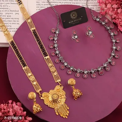 Beautiful Golden Necklace Set And Mangalsutra With Earring Pack of 3-thumb0