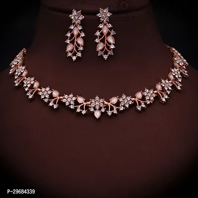 Trendy Rosegold Plated Choker Set With Matching Pair Of Earrings For Women And Girls.