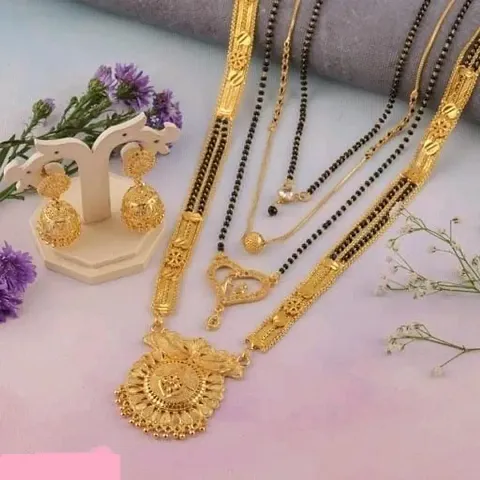 Siraaz New Jewellery Ethnic Traditional One Gram Glorious New Style Long Chain Beads Daily Wear Fancy MangalSutra/Tanmaniya/Nallapusalu/Mangalsutra for Women Brass Mangalsutra