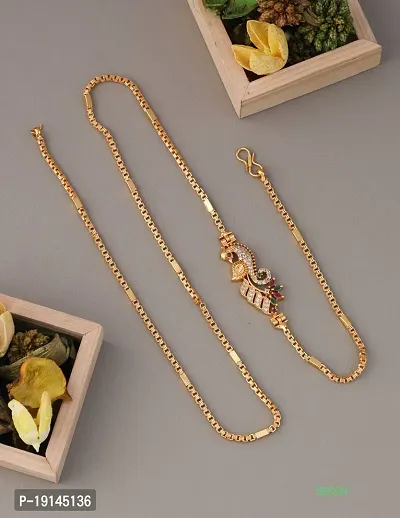 American Diamond Copper Gold Plated 24 Inch Mugappu Mop chain For Women-thumb0