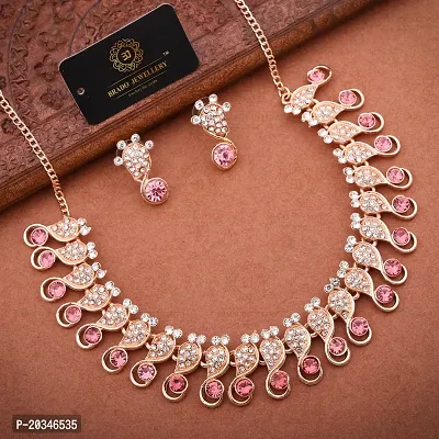 Elegant Alloy Rose Gold Plated American Diamond Jewellery Set-thumb2