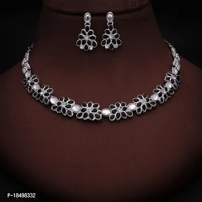 New Silver l Necklace Jewellery Set with Earrings for Women and girls-thumb0