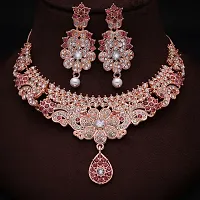 Stylish Pink Alloy American Diamond Necklace Set For Women, Pack Of 1-thumb3