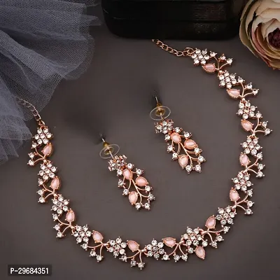 Trendy Rosegold Plated Choker Set With Matching Pair Of Earrings For Women And Girls.-thumb0