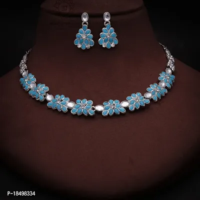 New Silver l Necklace Jewellery Set with Earrings for Women and girls