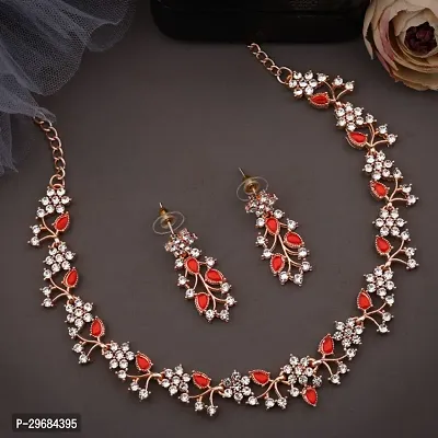 Trendy Rosegold Plated Choker Set With Matching Pair Of Earrings For Women And Girls.-thumb0