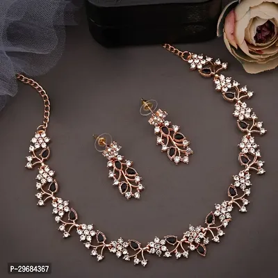 Trendy Rosegold Plated Choker Set With Matching Pair Of Earrings For Women And Girls.-thumb0