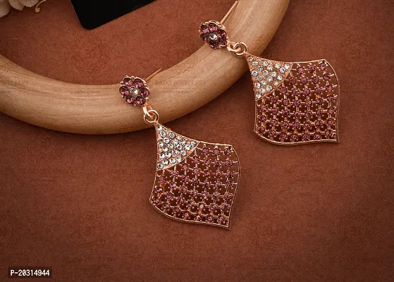 Elegant Rose Gold Plated Brass Drop Earrings For Women-thumb0