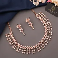 Pack of 1 Rose Gold Plated  American Diamond and Heavy Polished Diamond Choker Necklace set with 1 Pair of Earrings Jewellery Set-thumb3