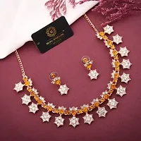 Pack of 1 Rose Gold Plated  American Diamond and Heavy Polished Diamond Choker Necklace set with 1 Pair of Earrings Jewellery Set-thumb2