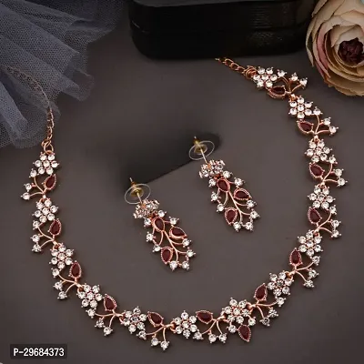 Trendy Rosegold Plated Choker Set With Matching Pair Of Earrings For Women And Girls.-thumb0