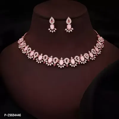 Trendy Rosegold Plated Choker Set With Matching Pair Of Earrings For Women And Girls.