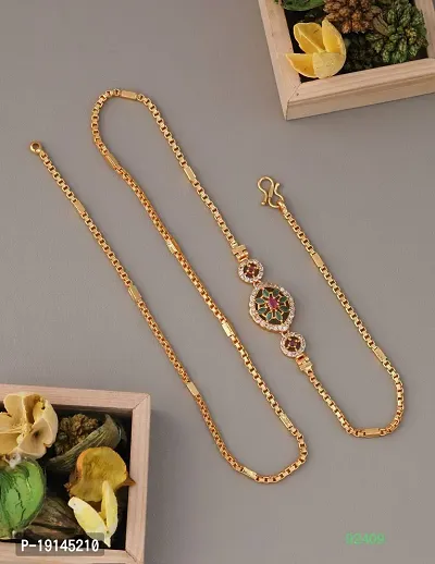 American Diamond Copper Gold Plated 24 Inch Mugappu Mop chain For Women-thumb0