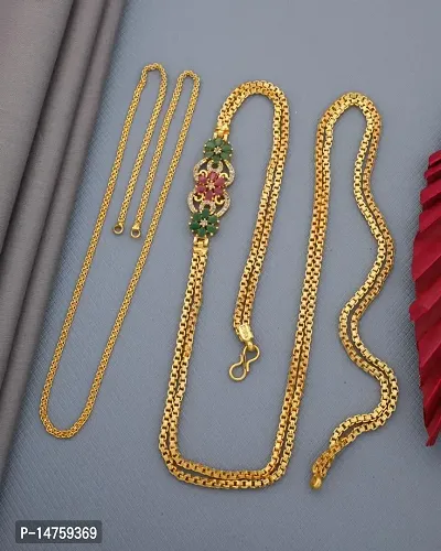 American Diamond Copper Gold Plated 24 Inch Mugappu chain For Women