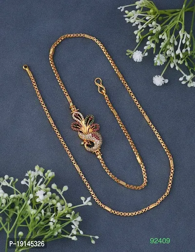 American Diamond Copper Gold Plated 24 Inch Mugappu Mop chain For Women-thumb0