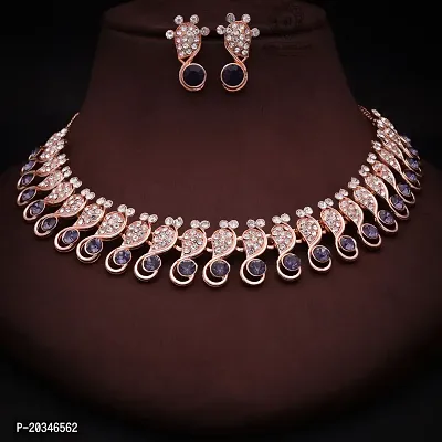 Elegant Alloy Rose Gold Plated American Diamond Jewellery Set-thumb4