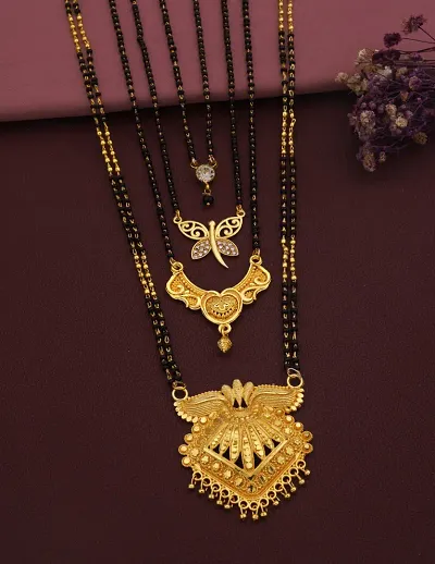 Pack Of 4 Stylish Alloy Golden American Diamond Mangalsutra For Women