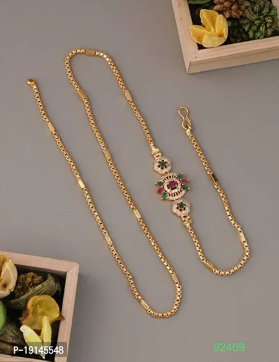 American Diamond Copper Gold Plated 24 Inch Mugappu Mop chain For Women-thumb0