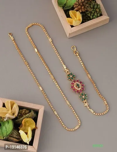 American Diamond Copper Gold Plated 24 Inch Mugappu Mop chain For Women