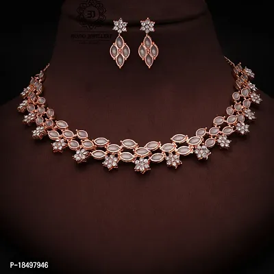 New Rose Gold  Necklace With 1 pair Of Earrings For Women And Girl-thumb4
