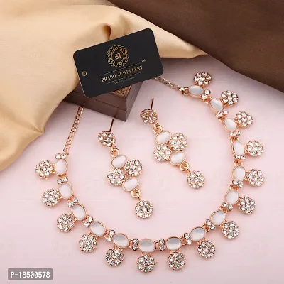 Pack of 1 Rose Gold Plated  American Diamond and Heavy Polished Diamond Choker Necklace set with 1 Pair of Earrings Jewellery Set