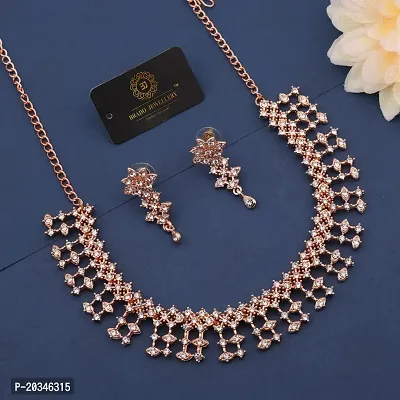 Elegant Alloy Rose Gold Plated American Diamond Jewellery Set-thumb3