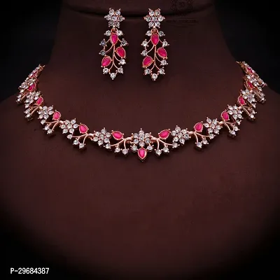 Trendy Rosegold Plated Choker Set With Matching Pair Of Earrings For Women And Girls.