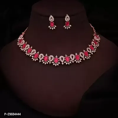 Trendy Rosegold Plated Choker Set With Matching Pair Of Earrings For Women And Girls.