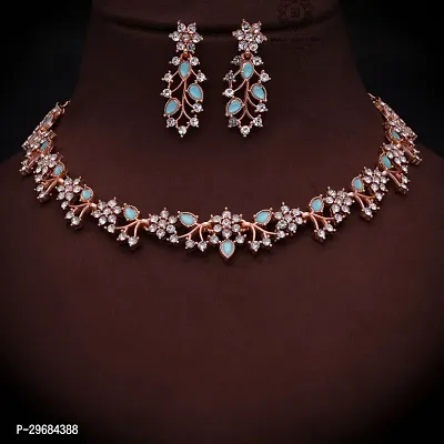 Trendy Rosegold Plated Choker Set With Matching Pair Of Earrings For Women And Girls.