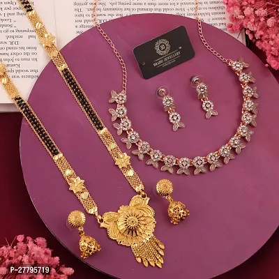 Beutifull Golden Brass Neckless Set And Mangalsutra With Earring Pack Of 2-thumb0