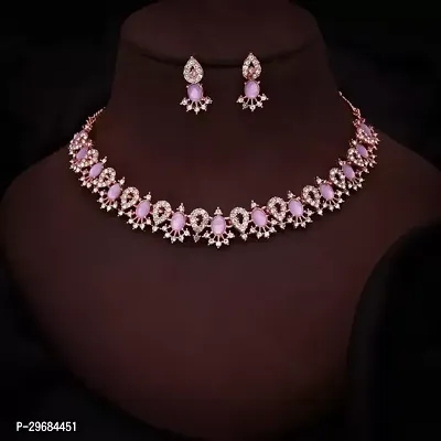 Trendy Rosegold Plated Choker Set With Matching Pair Of Earrings For Women And Girls.