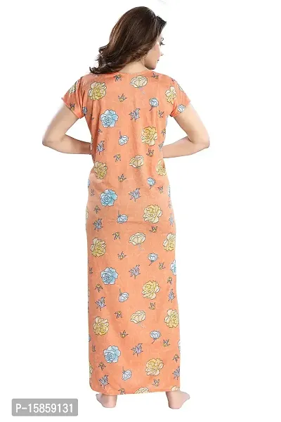 Elady Women Soft Hosiery Cotton Maternity Gown Nursing Feeding Nighty Pre and Post Pregnancy with Concealed Zip, Floral- Full Length - (Free Size, Orange)-thumb2