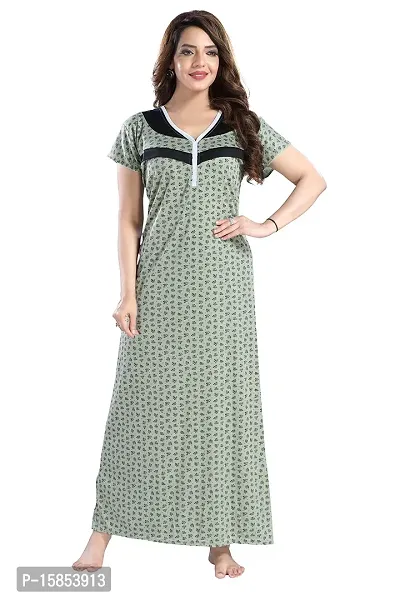 Elady Women Soft Hosiery Cotton Maternity Gown Nursing Feeding Nighty Pre and Post Pregnancy with Concealed Zip, Floral - Full Length (Free Size, Green)-thumb3