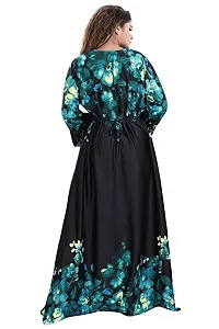 Elady Women's Printed Soft Hosiery Sarina Satin Nighty Maxi with Long Sleeve Full Length Nightwear Gown Nighty Sleepwear for Ladies Super Soft Comfortable Design. (Free Size, Green)-thumb1