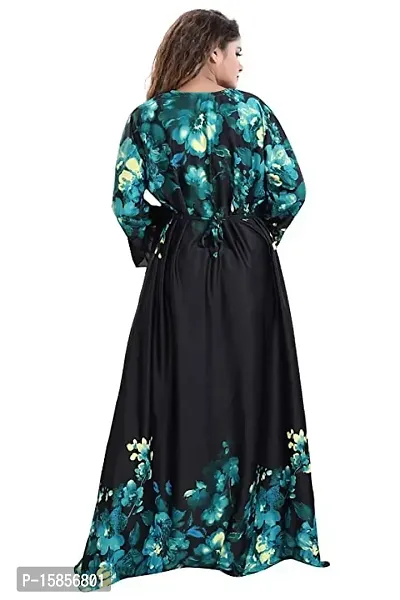 Elady Women's Printed Soft Hosiery Sarina Satin Nighty Maxi with Long Sleeve Full Length Nightwear Gown Nighty Sleepwear for Ladies Super Soft Comfortable Design. (Free Size, Green)-thumb2