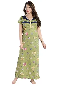 Elady Women Soft Hosiery Cotton Maternity Gown Nursing Feeding Nighty Pre and Post Pregnancy with Concealed Zip, Floral- Full Length - (Free Size, Green)-thumb2