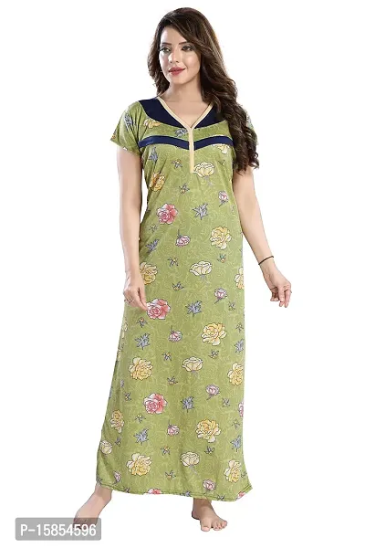 Elady Women Soft Hosiery Cotton Maternity Gown Nursing Feeding Nighty Pre and Post Pregnancy with Concealed Zip, Floral- Full Length - (Free Size, Green)-thumb3