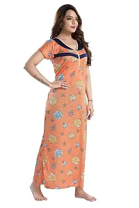 Elady Women Soft Hosiery Cotton Maternity Gown Nursing Feeding Nighty Pre and Post Pregnancy with Concealed Zip, Floral- Full Length - (Free Size, Orange)-thumb4