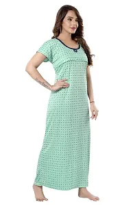 Elady Women Soft Hosiery Cotton Maternity Gown Nursing Feeding Nighty Pre and Post Pregnancy with Concealed Zip, Floral Design - Full Length - (Free Size, Green)-thumb2